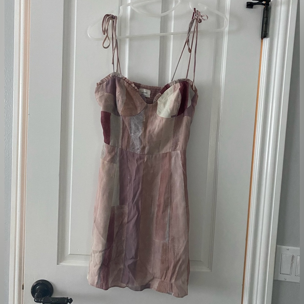 Aritzia Wilfred Pink & Mauve Patchwork Mini Dress